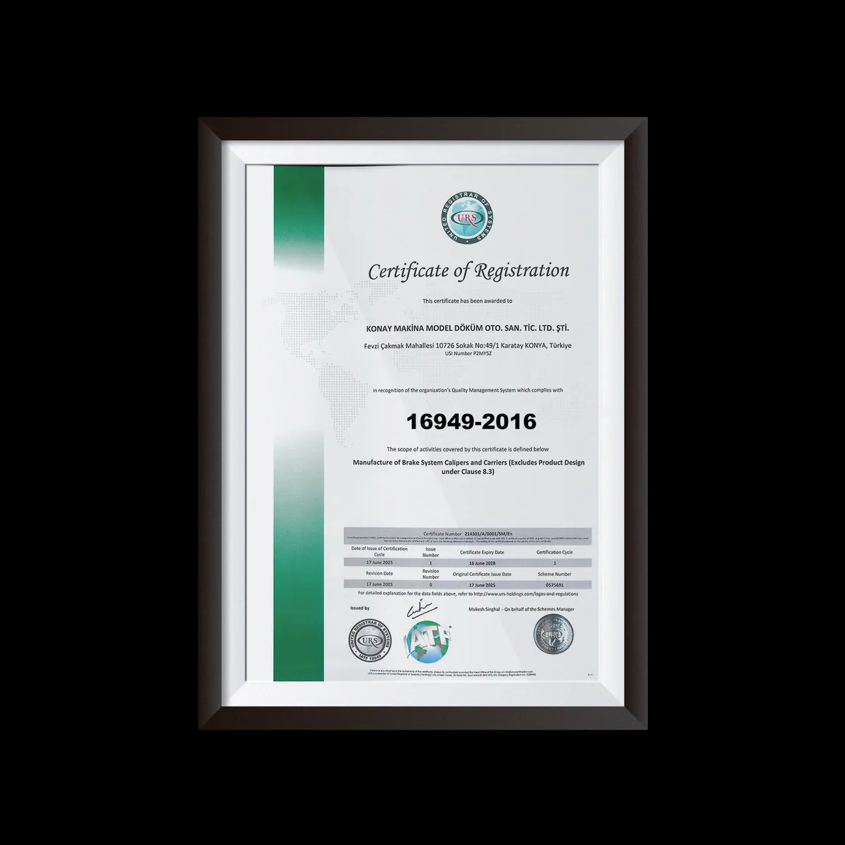IATF 16949:2016 certificate