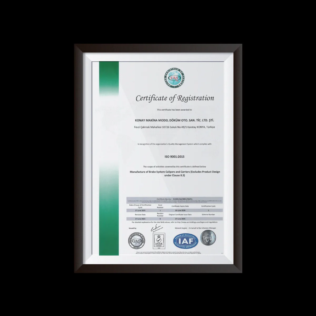 ISO 9001:2015 certificate